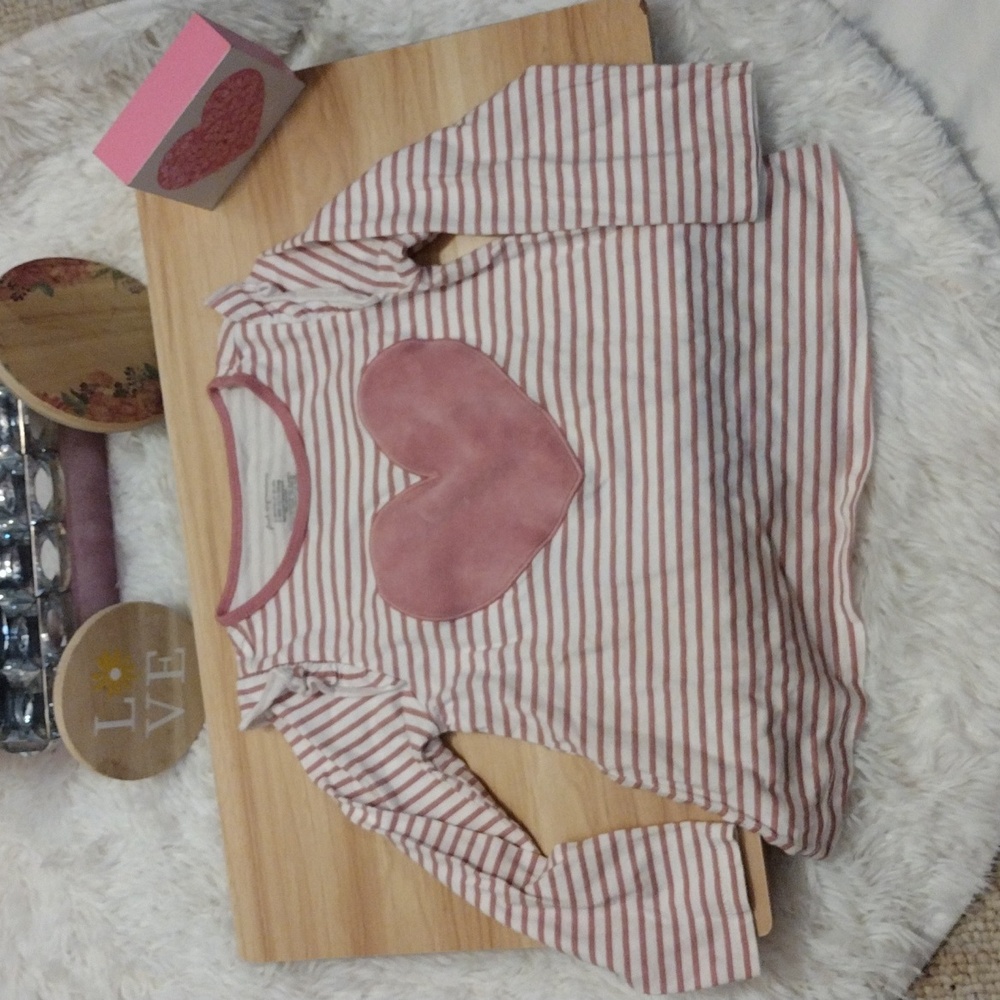 First Impressions Pink and White Heart Striped Shirt 24 Months